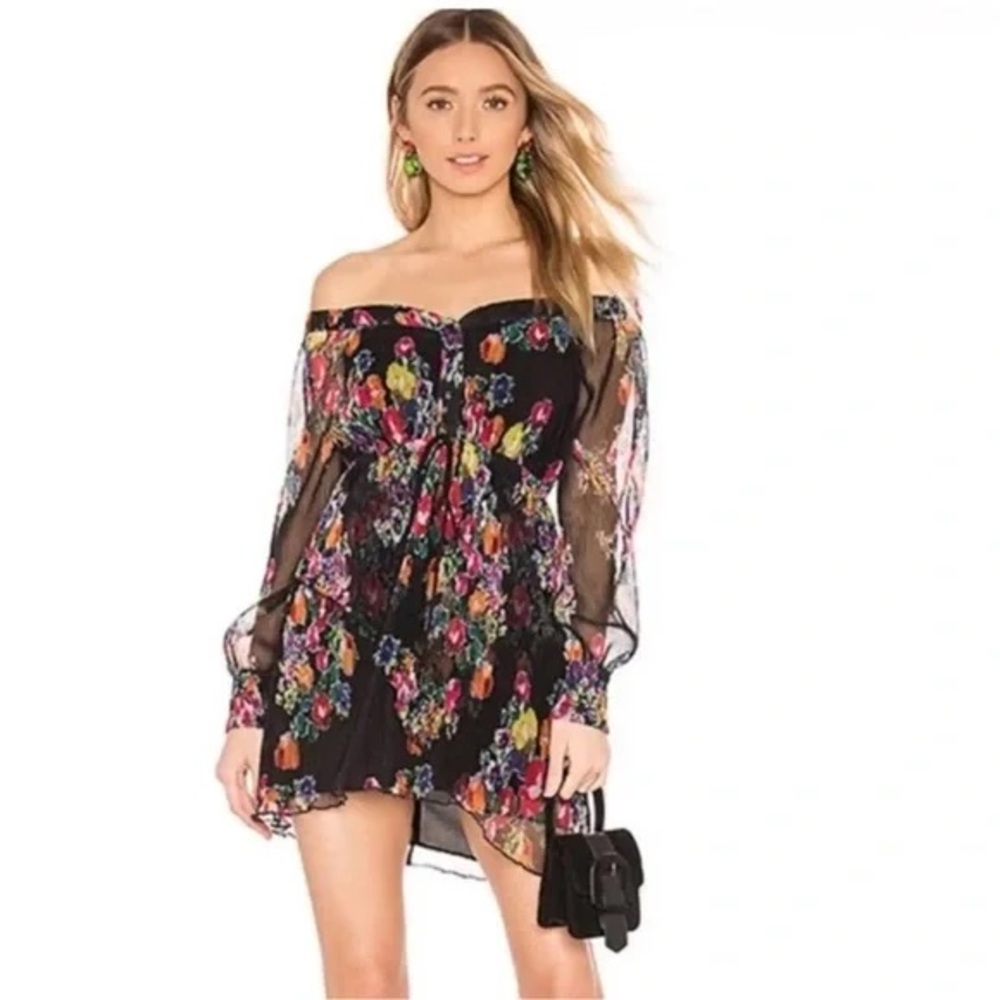 Michael Costello Red and Pink Off-the-Shoulder Floral Blouse